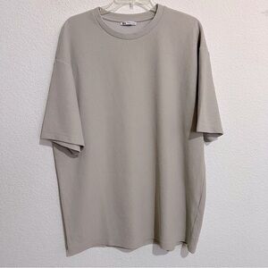 Zara Silver Light Gray Textured Crew Neck Short Sleeve Top XL